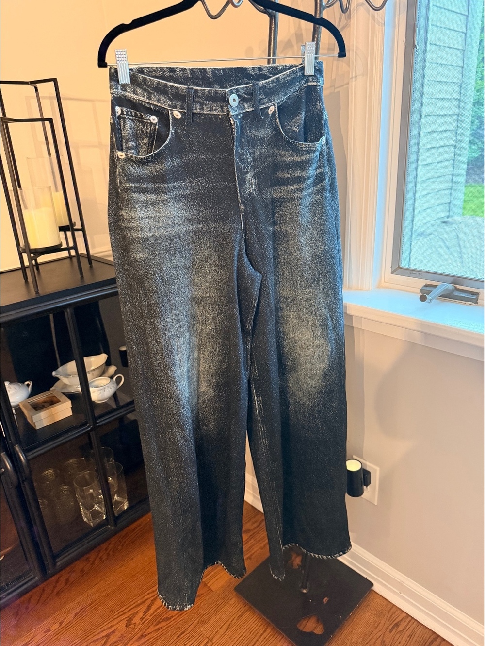 Elan Women's Black Acid Wash Wide-Leg Sweatpants Jeans Size S
